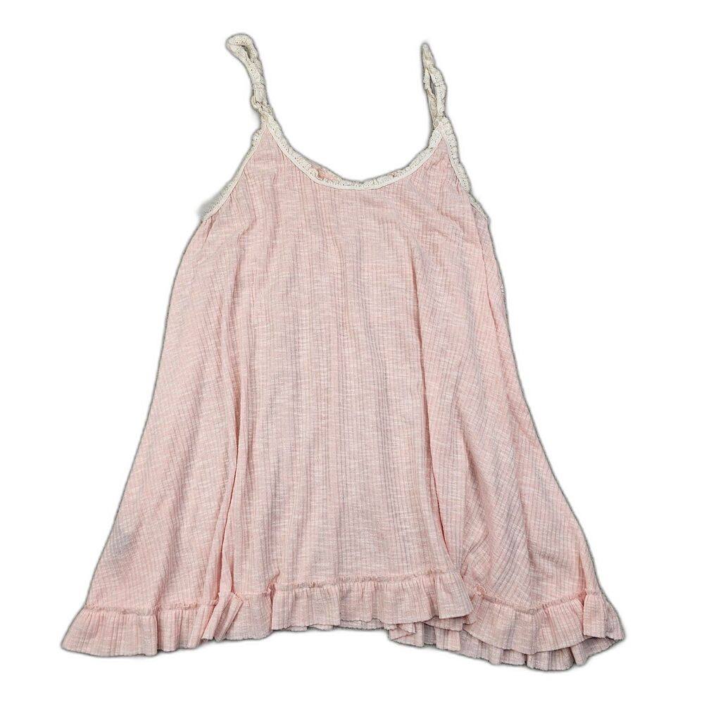 POL Pink Ribbed Lace Trim Babydoll Cami Top M Boho Coquette Cottagecore - Picture 3 of 14